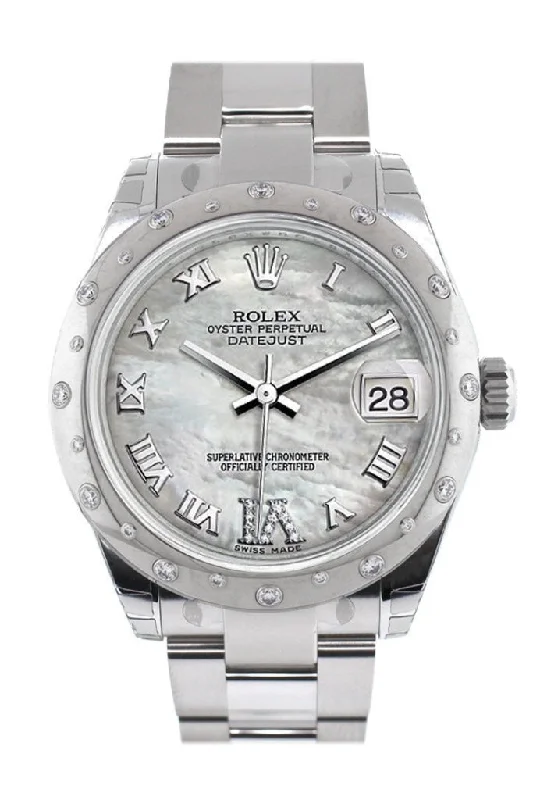 Rolex Datejust 31 White Mother of Pearl Roman Large VI Diamond Dial Diamonds Bezel Ladies Watch 178344