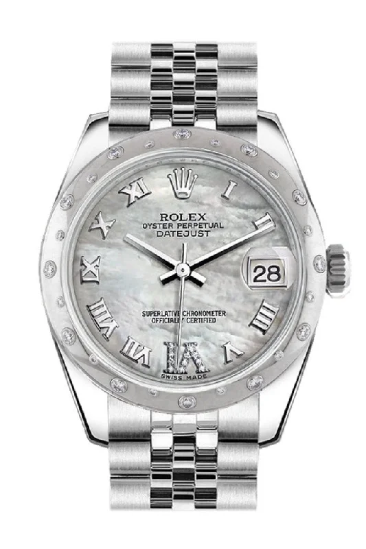 Rolex Datejust 31 White Mother of Pearl Roman Large VI Diamond Dial Diamonds Bezel Jubilee Ladies Watch 178344 Pre-owned