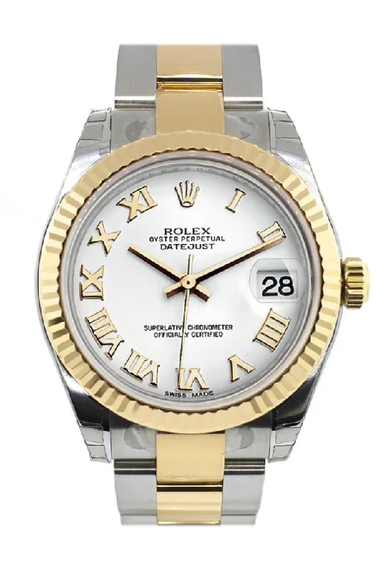 Rolex Datejust 31 White Roman Dial Fluted Bezel 18K Gold Two Tone Ladies 178273 Pre-owned