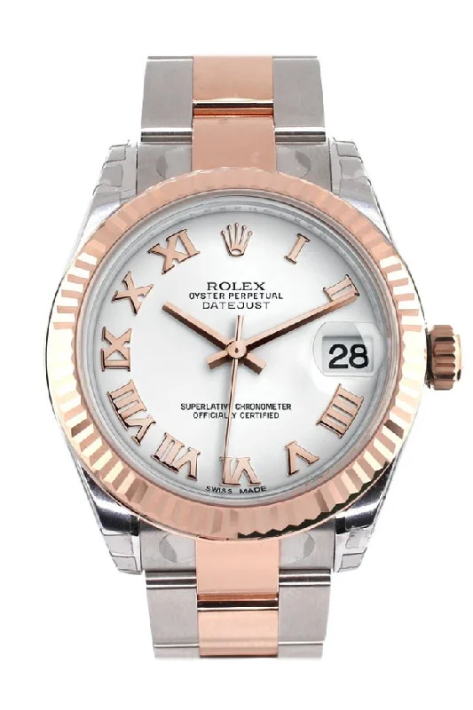 Rolex Datejust 31 White Roman Dial Fluted Bezel 18K Rose Gold Two Tone Ladies Watch 178271 Pre-owned