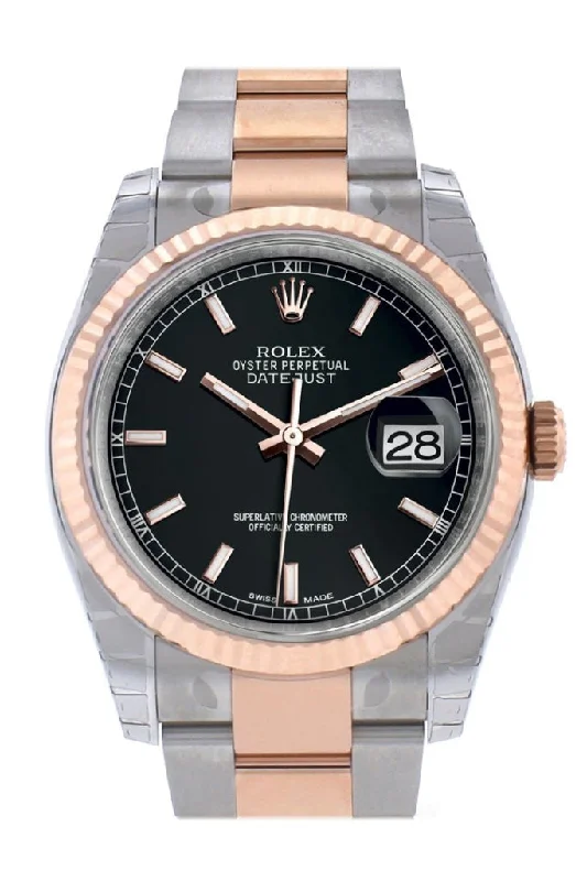 Rolex Datejust 36 Black Dial Fluted Steel and 18k Rose Gold Oyster Watch 116231 Pre-owned