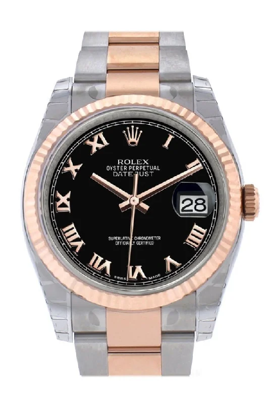 Rolex Datejust 36 Black Roman Dial Steel and 18k Rose Gold Mens Ladies Watch 116231 Pre-owned