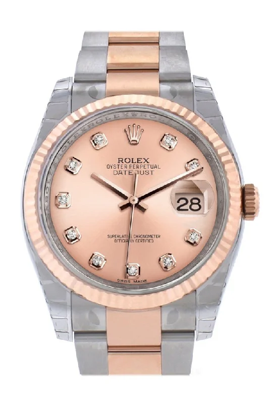 Rolex Datejust 36 Pink diamonds Dial Fluted Steel 18k Rose Gold Oyster Watch 116231 Pre-owned