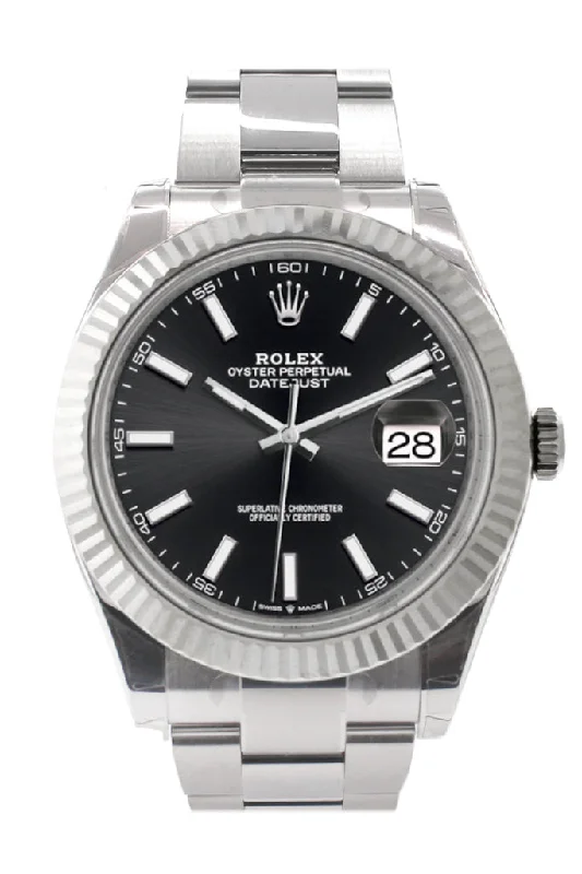 Rolex Datejust 41 Black Dial White Gold Fluted Bezel Mens Watch 126334