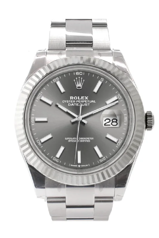 Rolex Datejust 41 Dark Rhodium Dial White Gold Fluted Bezel  Mens Watch 126334