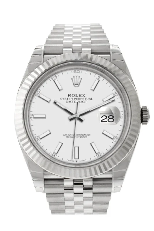 Rolex Datejust 41 White Dial White Gold Fluted Bezel Jubilee Mens Watch 126334