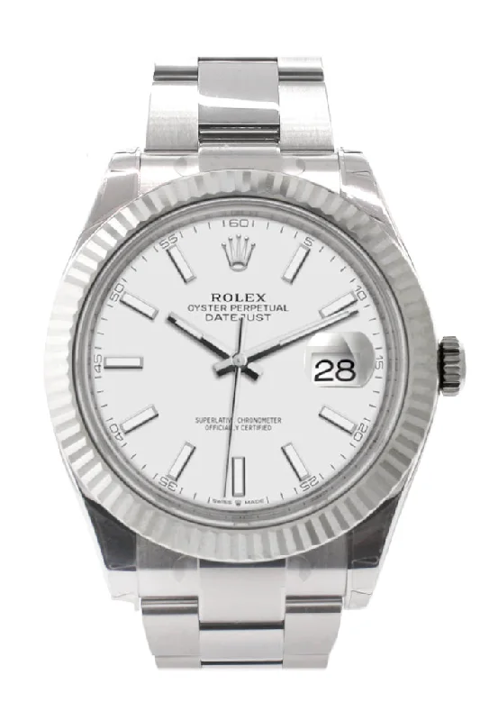 Rolex Datejust 41 White Dial White Gold Fluted Bezel Mens Watch 126334