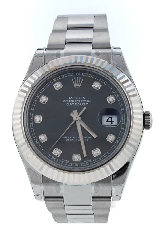 ROLEX Datejust II 41 Rhodium Diamond Dial Men's Watch 116334 Pre-owned