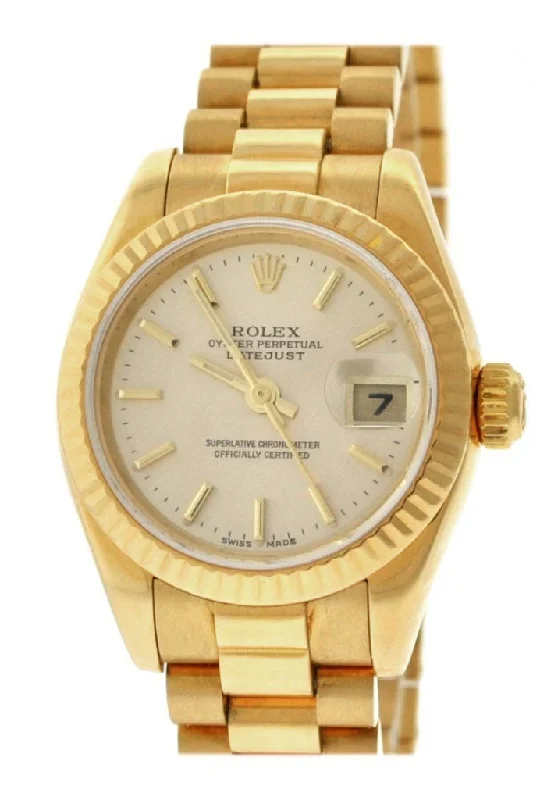 Rolex Lady-Datejust 26 Champagne Dial 18K Yellow Gold President Automatic Ladies Watch 179178 Pre-owned