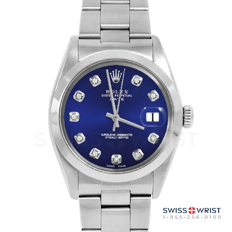 Rolex Date 34mm | 1500-SS-BLU-DIA-AM-SMT-OYS