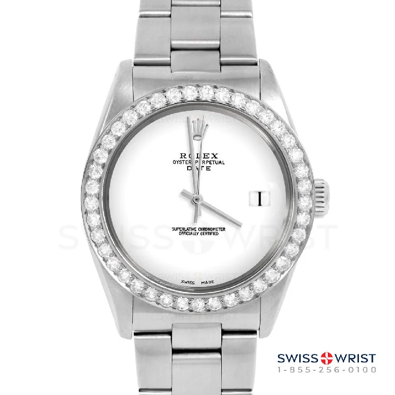 Rolex Date 34mm | 1500-SS-WHT-NOHM-2CT-OYS