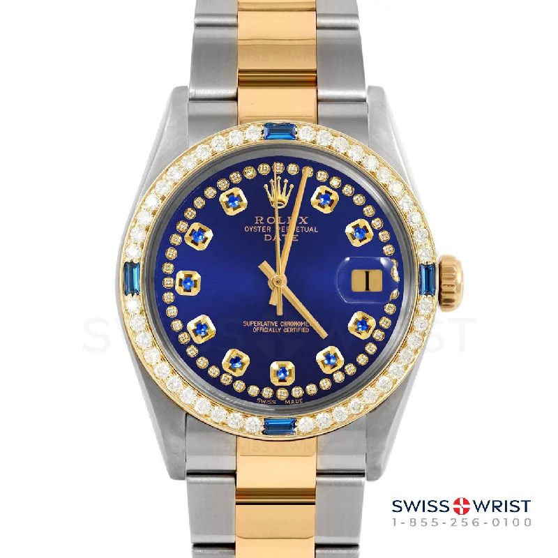 Rolex Date 34mm | 1500-TT-BLU-STRS-4SPH-OYS