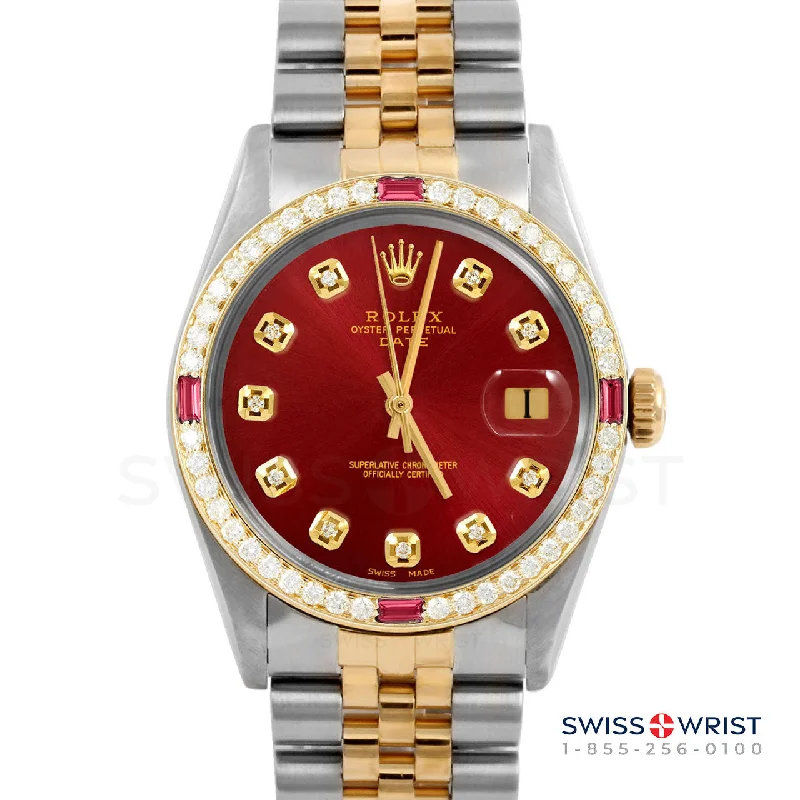 Rolex Date 34mm | 1500-TT-RED-DIA-AM-4RBY-JBL