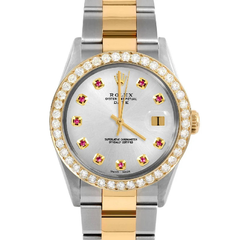 Rolex Date 34mm | 1500-TT-SLV-RBY-AM-2CT-OYS