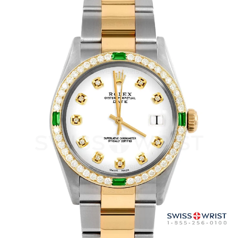 Rolex Date 34mm | 1500-TT-WHT-DIA-AM-4EMD-OYS