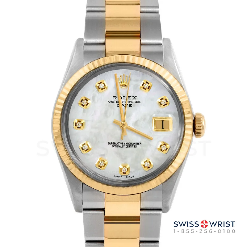 Rolex Date 34mm | 1500-TT-WMOP-DIA-AM-FLT-OYS