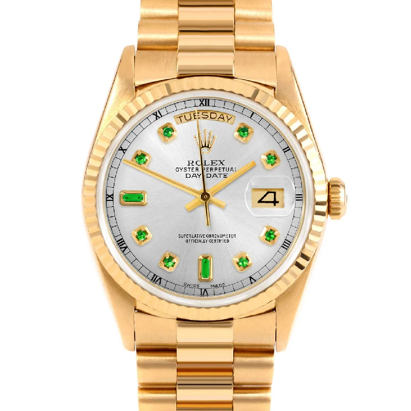 Rolex Day-Date 36mm | 18238-SLV-EMD-AM-FLT-PRS