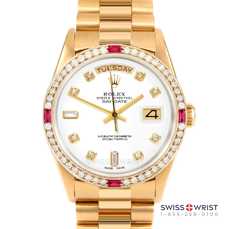 Rolex Day-Date 36mm | 18238-WHT-DIA-AM-4RBY-PRS